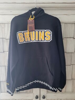 MITCHELL & NESS Men's NHL Fleece Hoodie Bruins Logo Size Medium Black